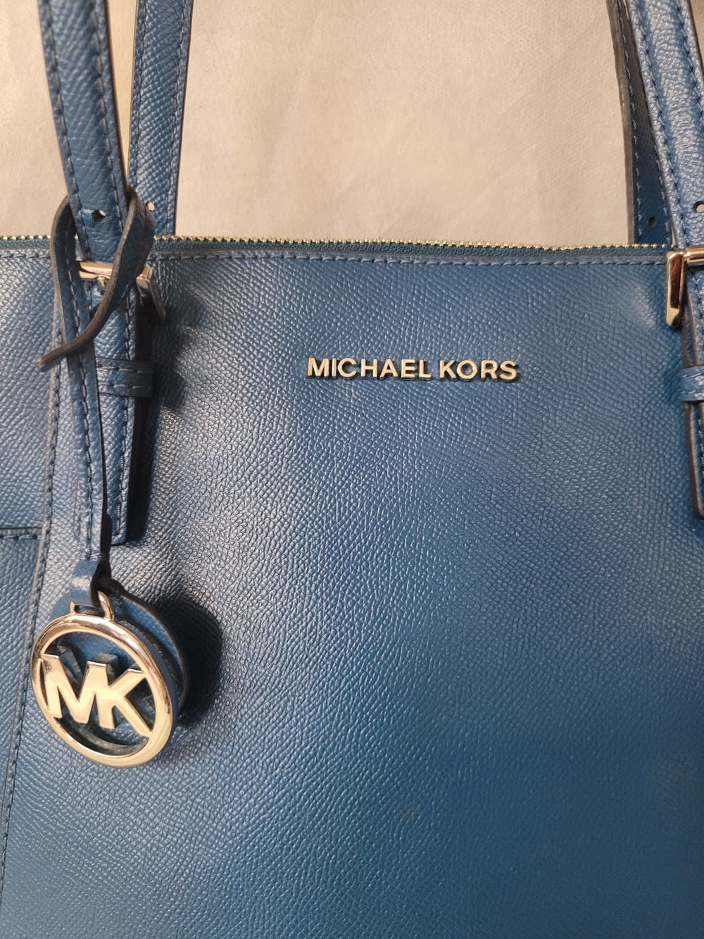 Michael Kors Blue Saffiano Leather Tote - Picture 3 of 11